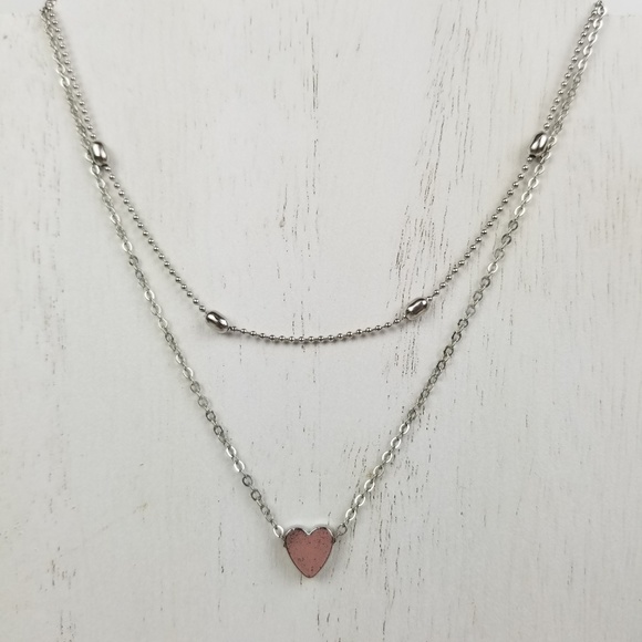 Double Chain Silver Heart Necklace - Picture 4 of 6